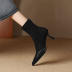 Elastic Pointed Mid-heel Ankle Boots For Women