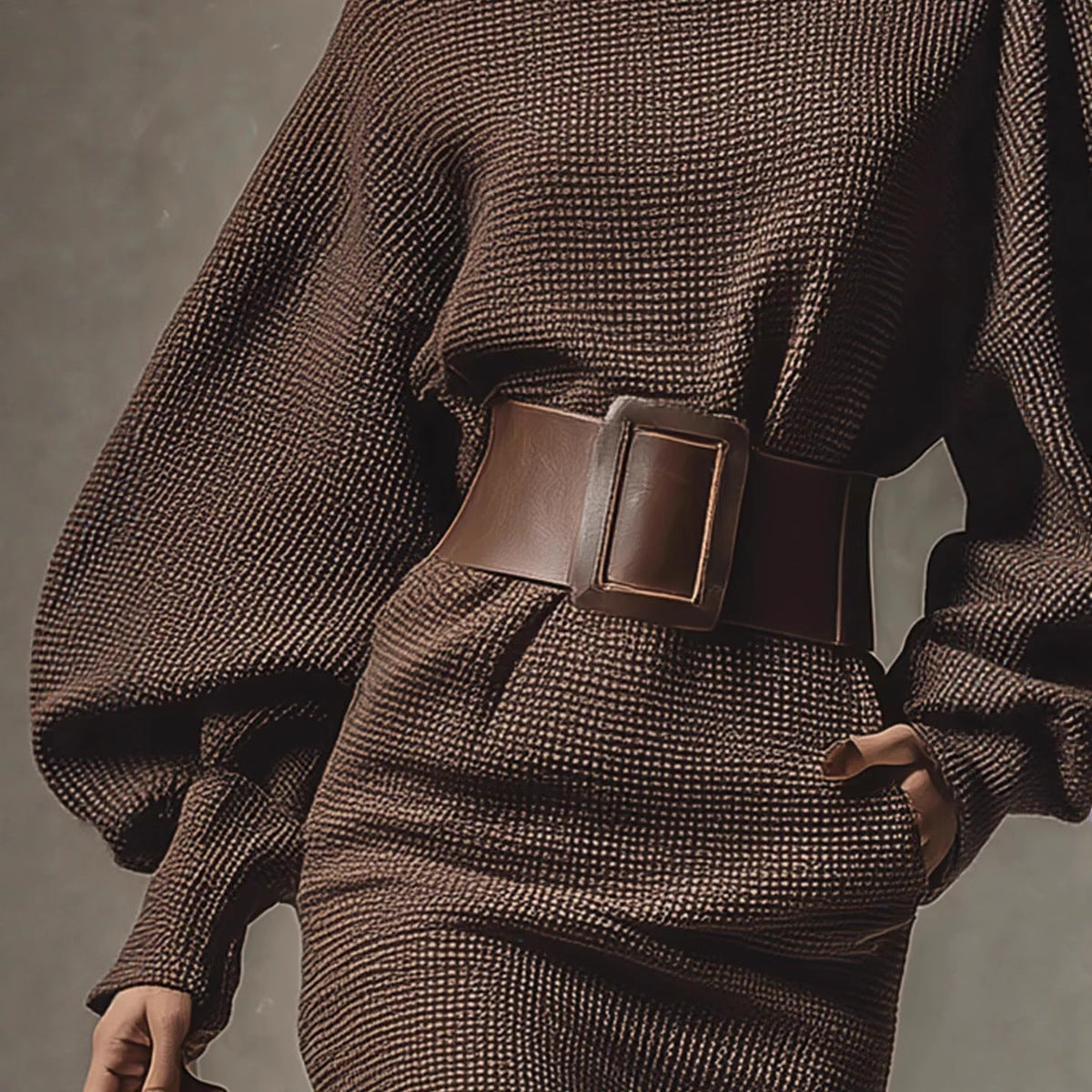 Luxe Knit Belted Mini Dress – Sculpt Fit & Statement Sleeves
