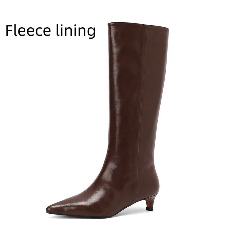 Elastic Commuter Pointed High Heel Brown Knight Boots