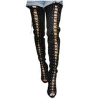 Sexy Peep-Toe Lace-Up Stiletto Boots - European Style Plus Size