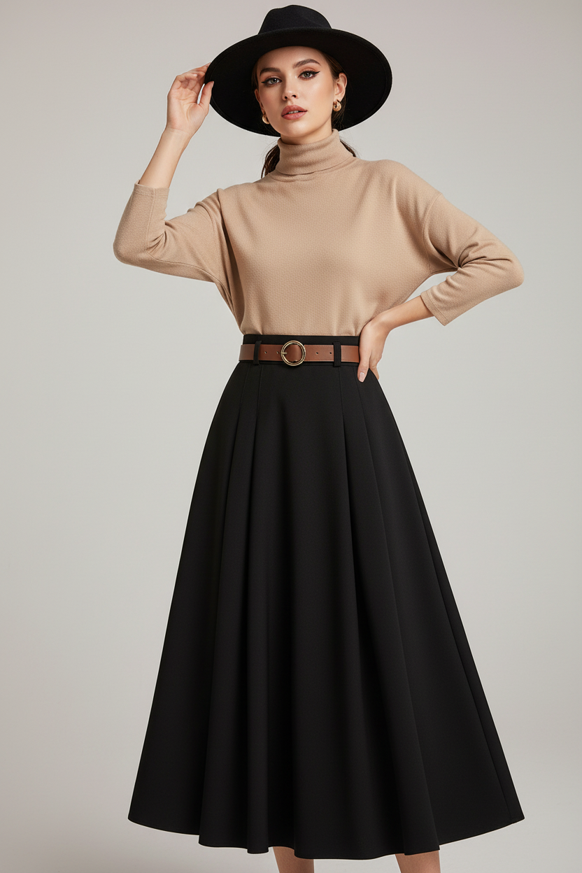 Black Skirt Beige Top