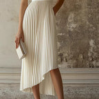 Womens White Pleated Sleeveless Dress