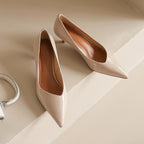 Sheepskin Pumps Elegant Mid Heel Irregular V High Heels