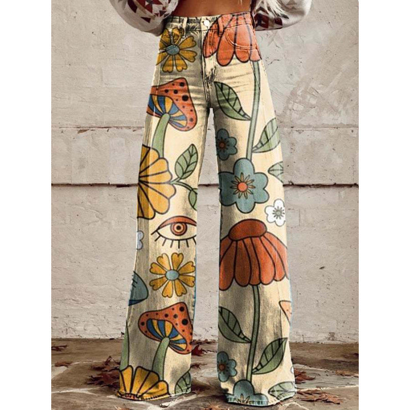 Thin Faux Denim Wide-leg Pants