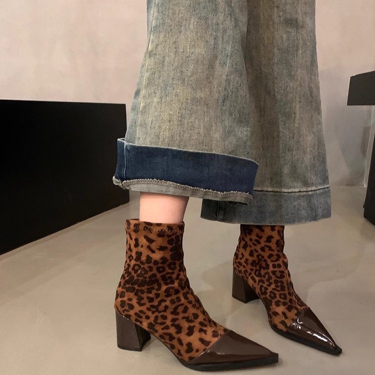 Womens Chunky-heel Skinny High-heeled Boots