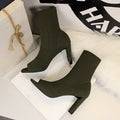 Square Fish Mouth Toe Skinny Middle Tube Knitted Ankle Boots