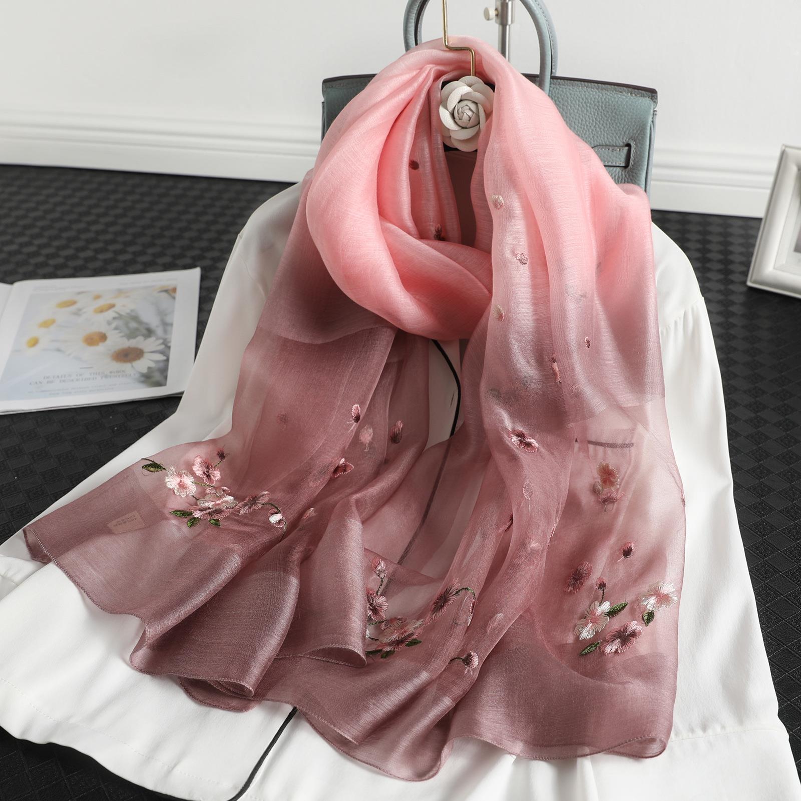 Women's Wool Silk Embroidery Gradient Scarf Sunscreen Shawl