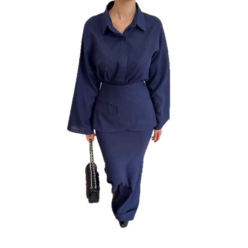 Elegant And Fashionable Three-piece Set Featuring A Collared Long Skirt