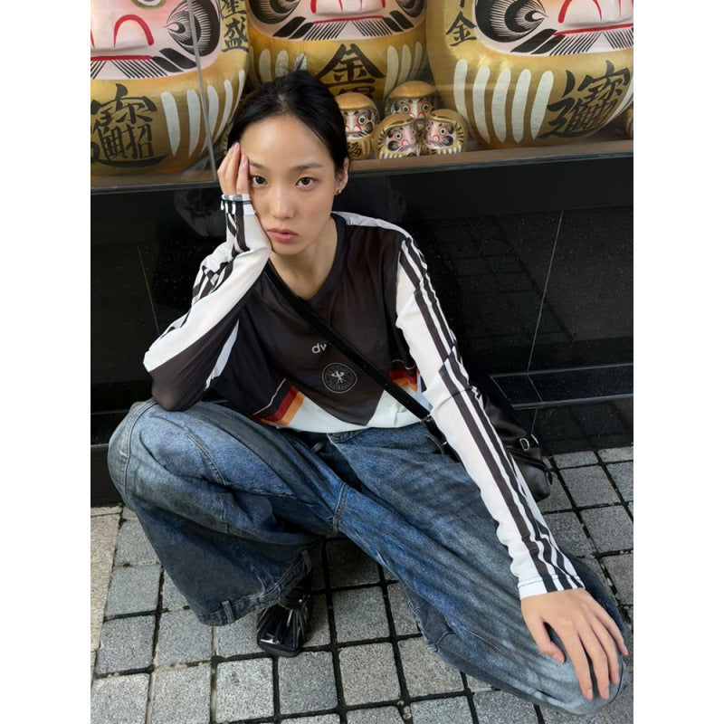 Retro Distressed Washed Reverse Waist Jeans