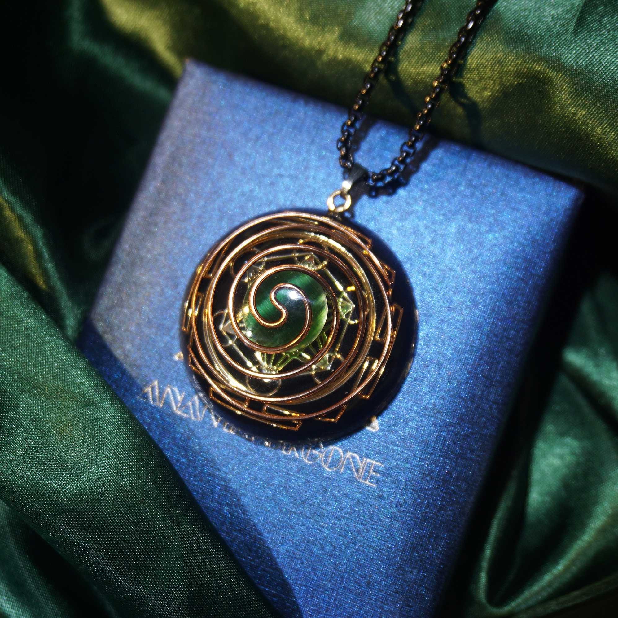 Geometric High Frequency Coil Hand Custom Crystal Pendant Necklace