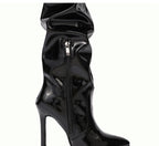 Patent Leather High Top Black Zip Stiletto Heel Women's Boots