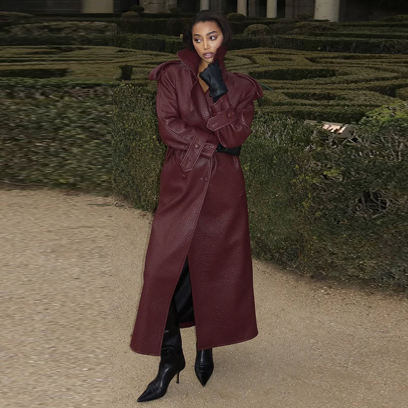 Autumn And Winter Women's Clothing New Leather Coat Elegant Long Leather Coat