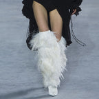 Black Feather-Trim Runway Statement Boots