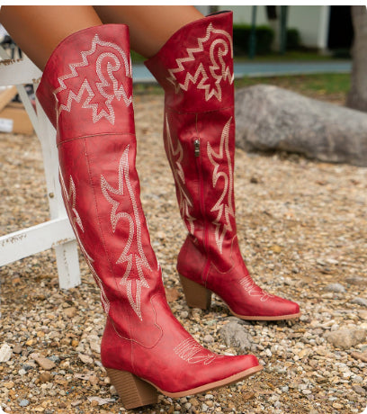 Women's Western Denim Over The Knee Boots Side Zipper Boots