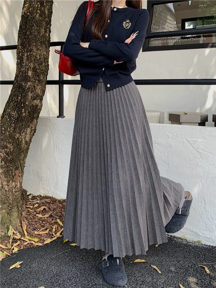 Highwaisted Aline Pleated Wool Midi Skirt For Women