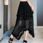 High-waisted Figure-flattering Irregular-design Lace Tiered Skirt