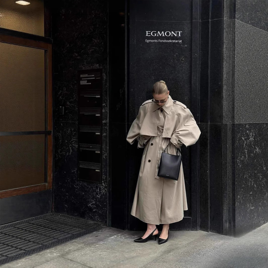 Women's Long Belted Cape Trench Coat