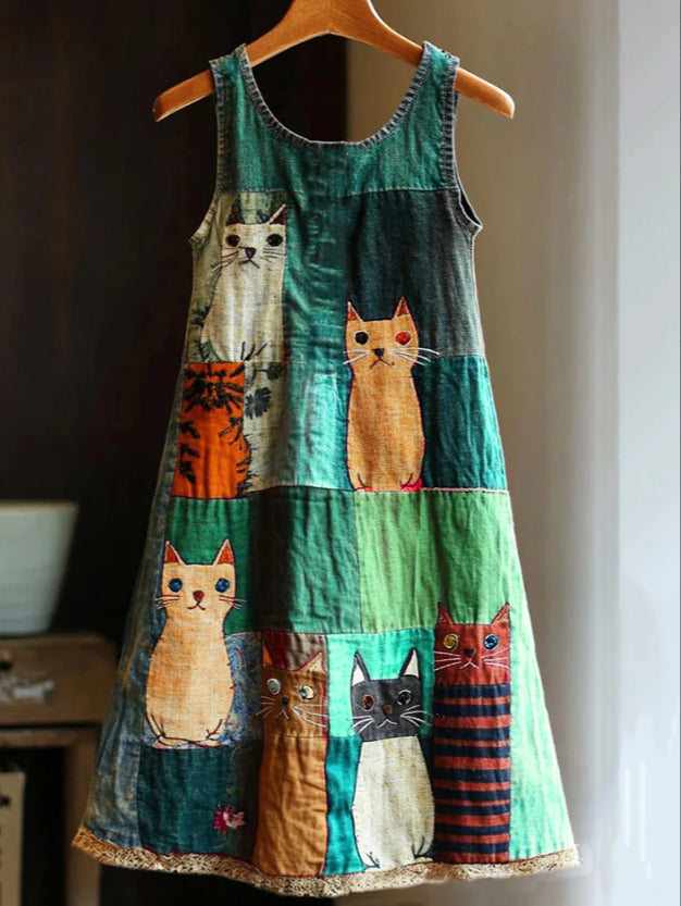 Sleeveless V-neck 3D-printed Fresh And Airy Dress