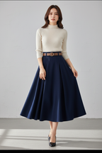 Dark Navy Blue Skirt Cream Top