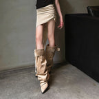 Black Knee-High Pointed-Toe High-Heel Western Boots