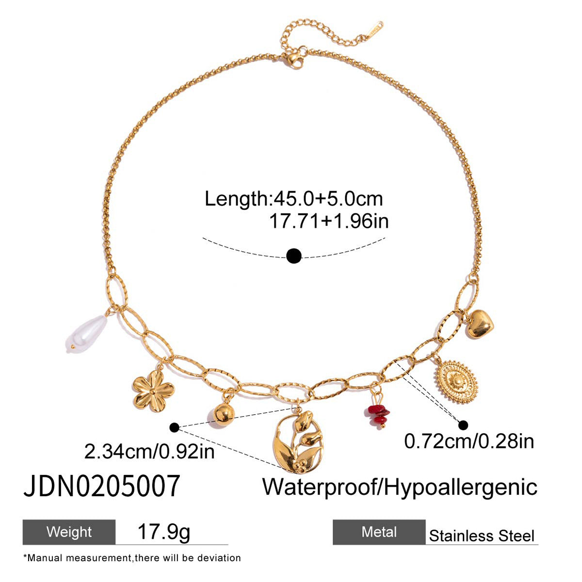 Romantic 18K Gold Stainless Steel Pearl-drip Cherry Pendant Stainless Steel Necklace