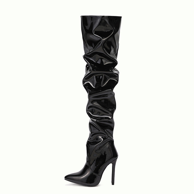 Patent Leather High Top Black Zip Stiletto Heel Women's Boots