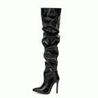 Patent Leather High Top Black Zip Stiletto Heel Women's Boots