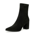 Stretch Suede High Heel Boots - Side Zipper Thick Heel Ankle Boots
