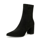 Stretch Suede High Heel Boots - Side Zipper Thick Heel Ankle Boots