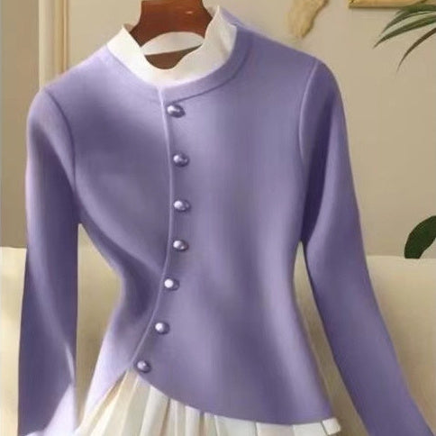 Fashion Temperamental Minority Pleated Skirt Hem Stitching Sweater