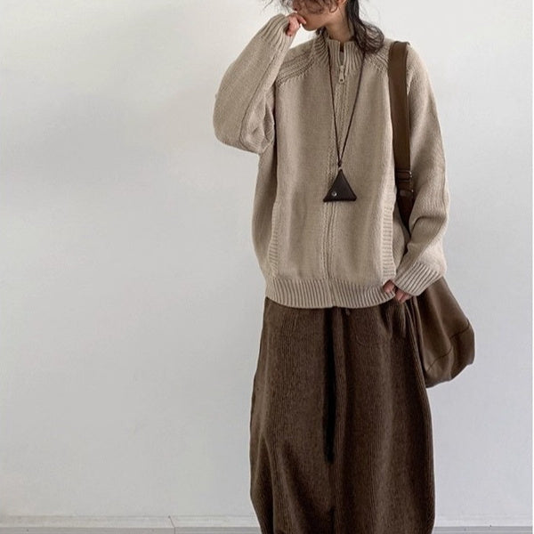 Womens Retro Corduroy Coffee-Colored Wide-Leg Pants