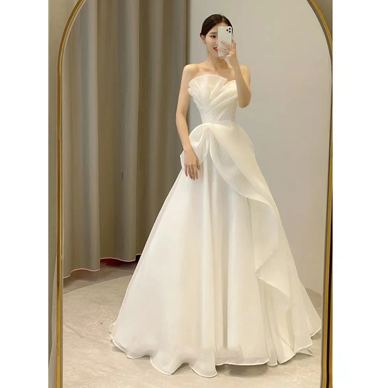 Ivory Feather-Trim Bridal Mini Dress