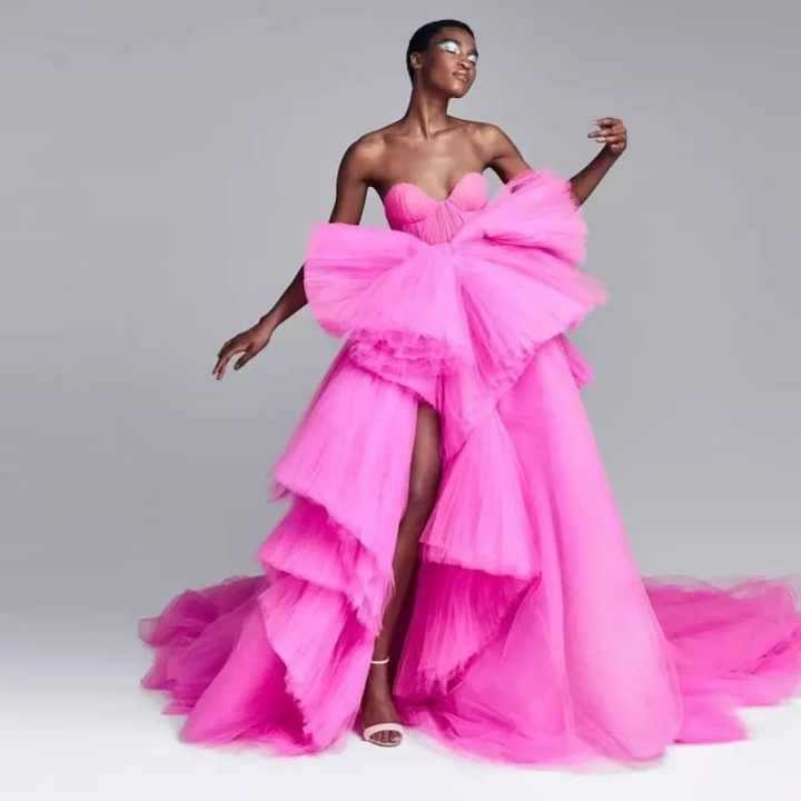 Tube Top Three-dimensional Mesh Trailing High Slit Evening Dress