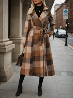 New Style Lapel Woolen Lace-up Double-breasted Extended Coat, Women's Windbreaker