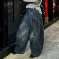 Retro Distressed Washed Reverse Waist Jeans