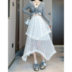 High-waisted Figure-flattering Irregular-design Lace Tiered Skirt