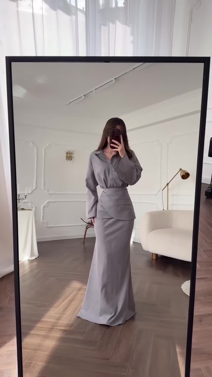 Elegant And Fashionable Three-piece Set Featuring A Collared Long Skirt