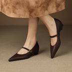 French Retro Sheepskin Pointed Toe Pumps Women's Shallow Mouth