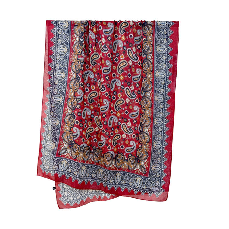 Women's High-grade Versatile Classic Pattern Travel Sun Protection Silk Scarf Shawl