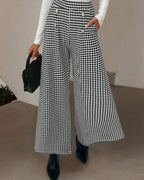 Elegant Houndstooth Wide-leg Cropped Pants