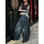 Retro Distressed Washed Reverse Waist Jeans