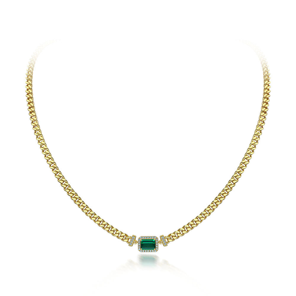 Emerald Pendant 925 Silver Adjustable Simple Necklace