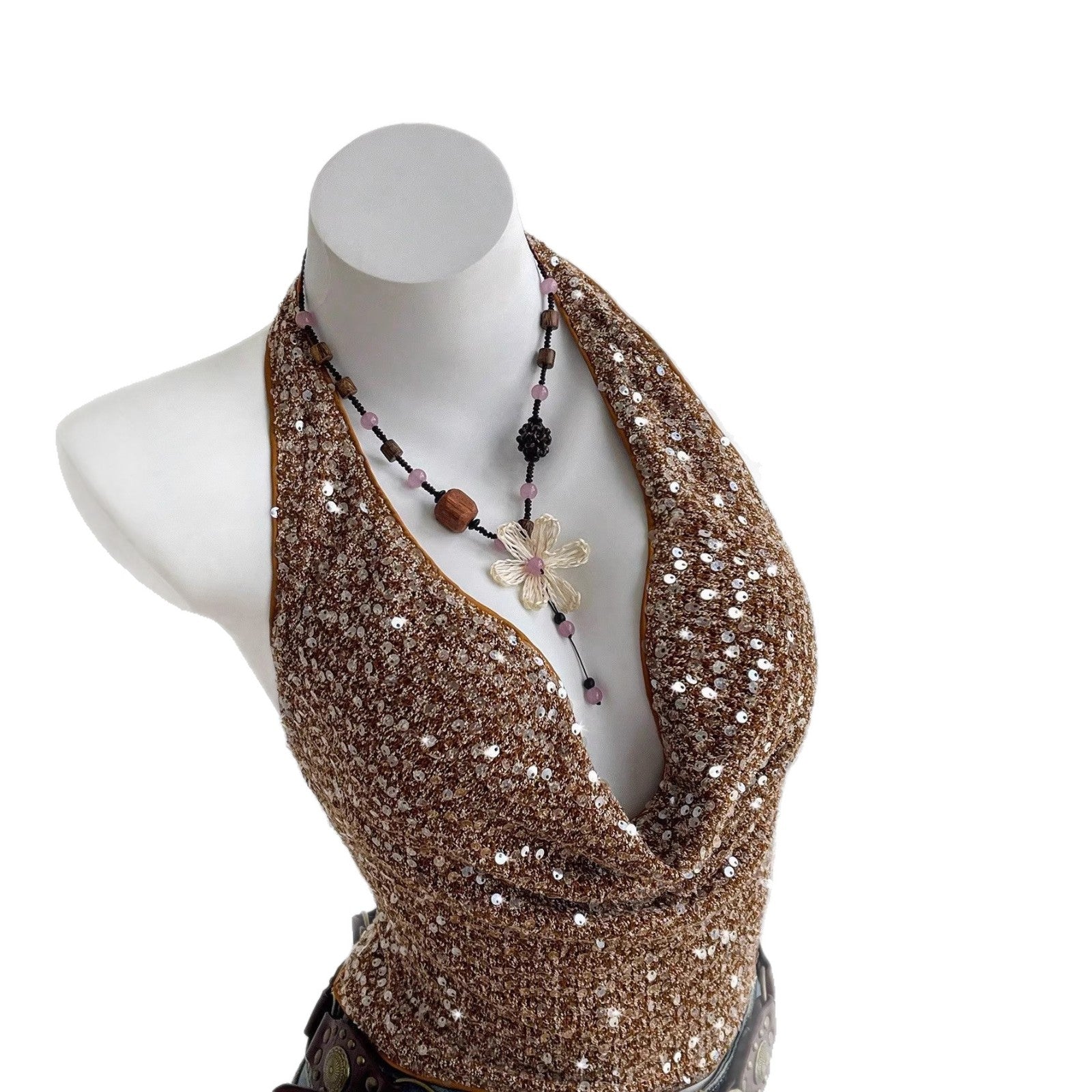 Fashionable Sassy Halter-style Camisole With A Sheer Ruffled Design