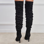 European And American Pointed Toe Suede High Zipper Stiletto Heel Boots
