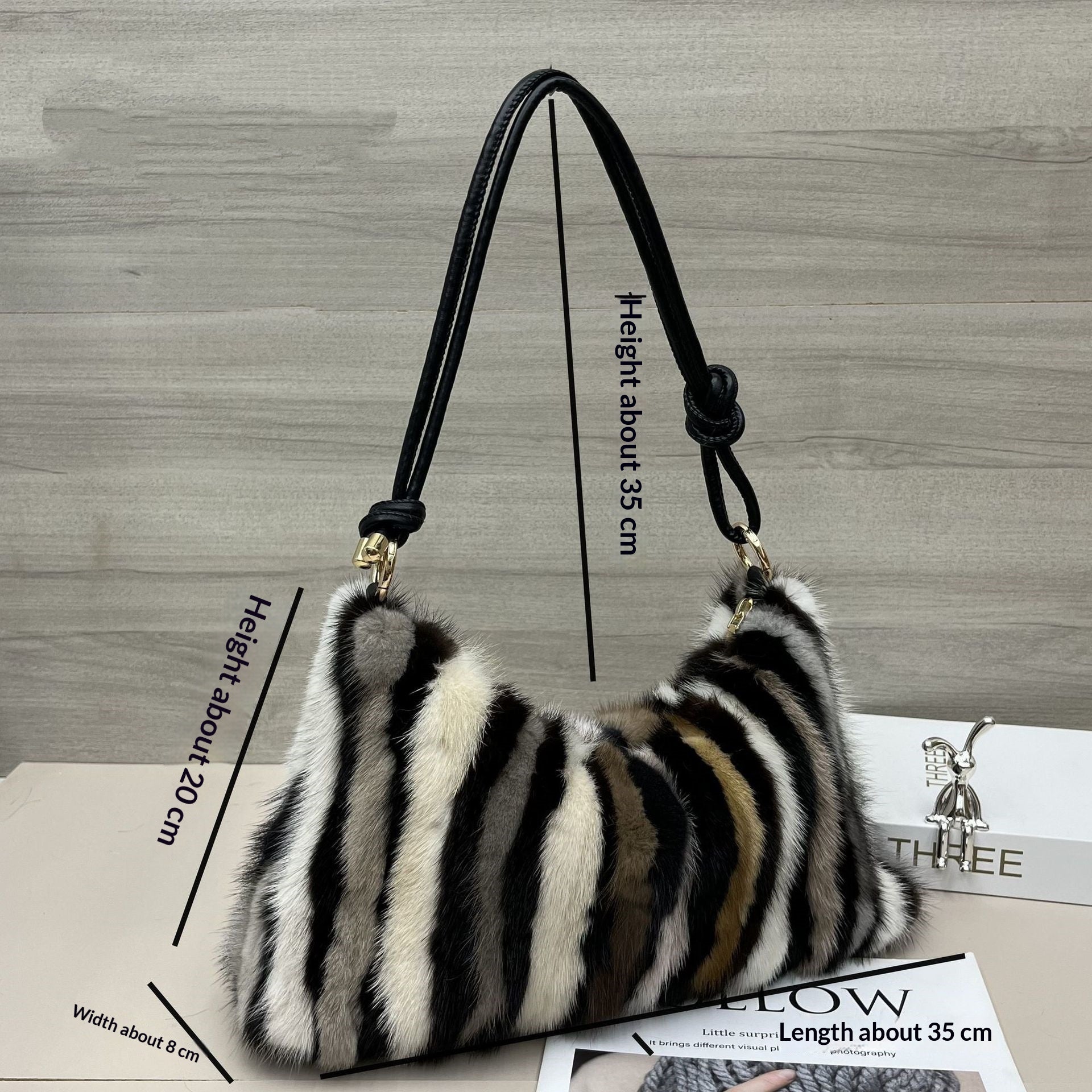 Handheld Plush Baguette Real Fur Bag