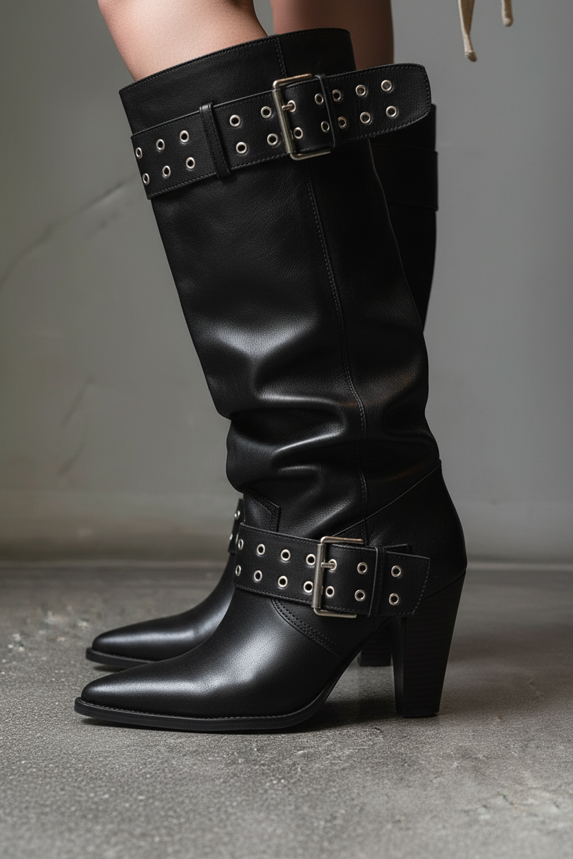 Pointed detail - Black leather texture