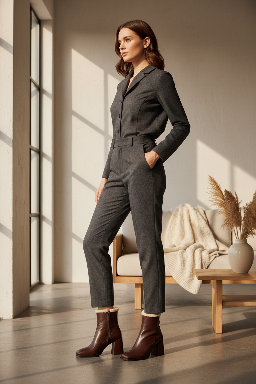 Lifestyle setting - Ankle boots styled in modern apartment