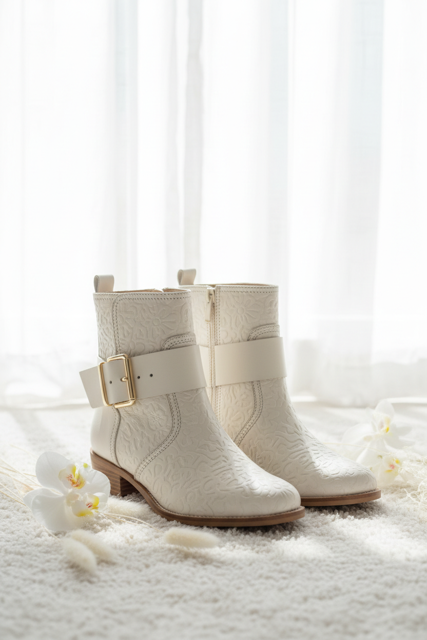 Bright mood - Leather ankle boots with airy lighting