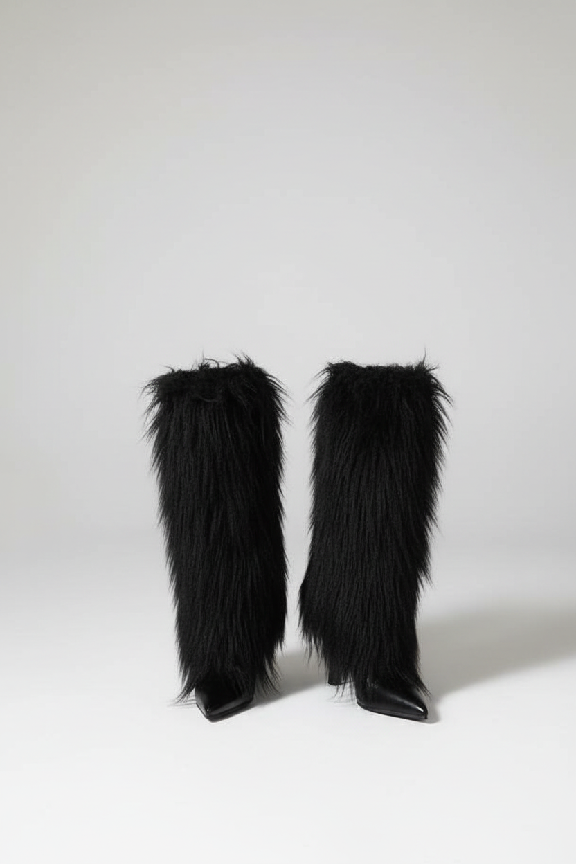 Minimalist studio shot - Long boots with tassels and stiletto heels