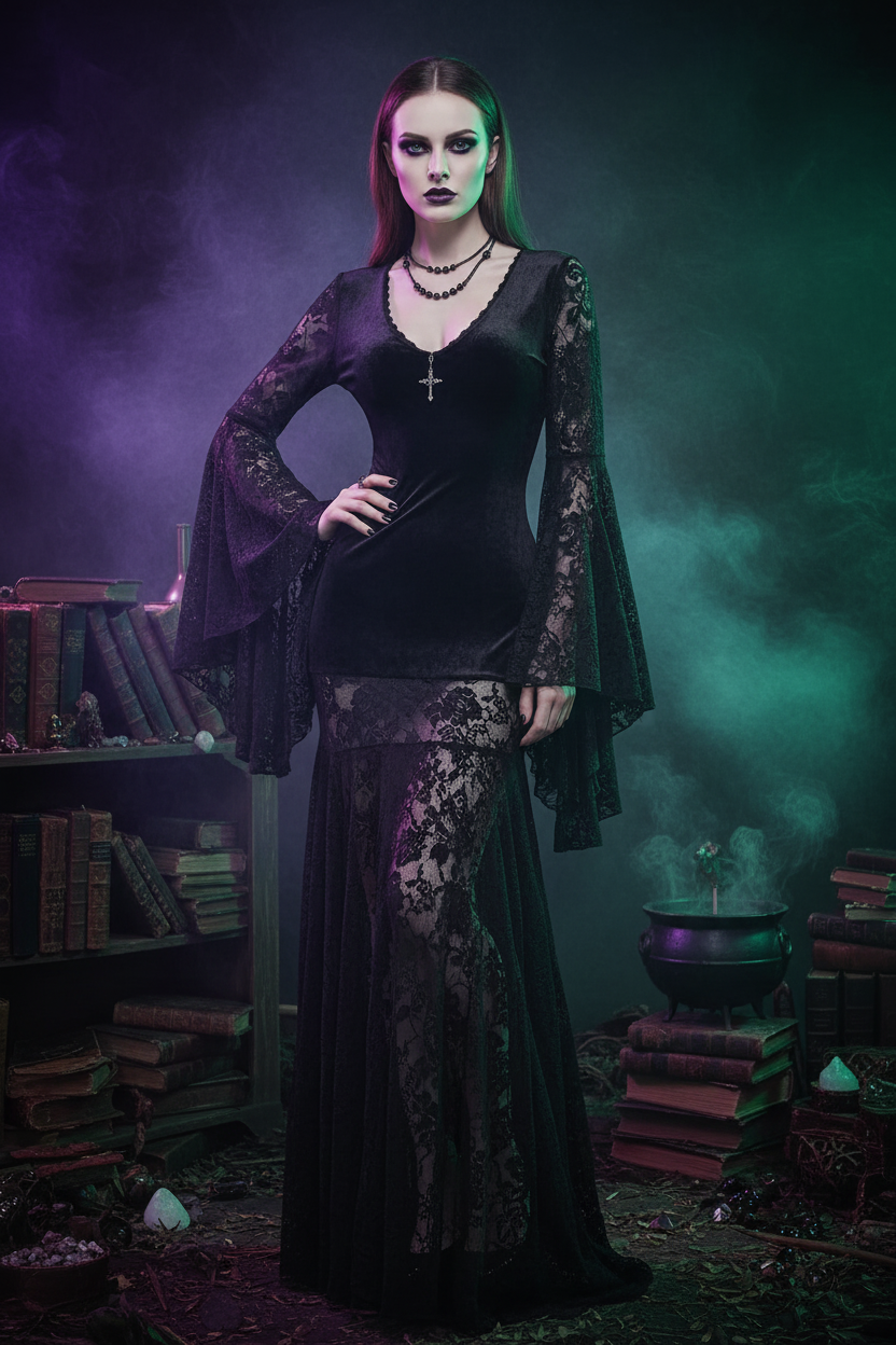 Lace V-Neck Dress – Halloween Editorial 2